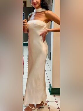 floral chiffon dress maxi Nuichan women's modest dress, long sleeve in fabric and sleeveless silhouette will Steve Silver Rhapsody RH900DR+MR occasion-work Color:Off White